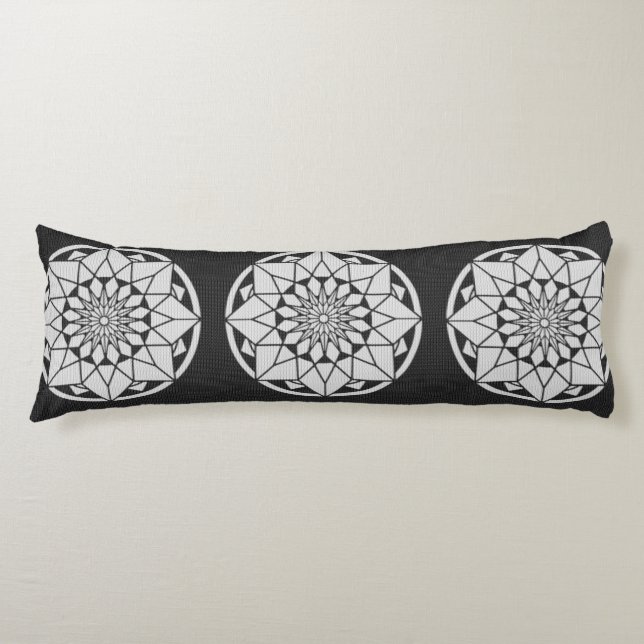 Star Mandala knitting black & white Body Pillow (Front)