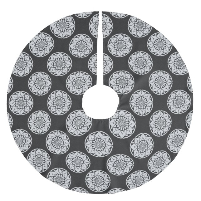 Star Mandala knitting black & white Brushed Polyester Tree Skirt (Front)