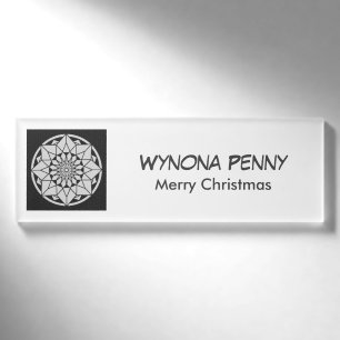 Star Mandala knitting black & white Name Tag