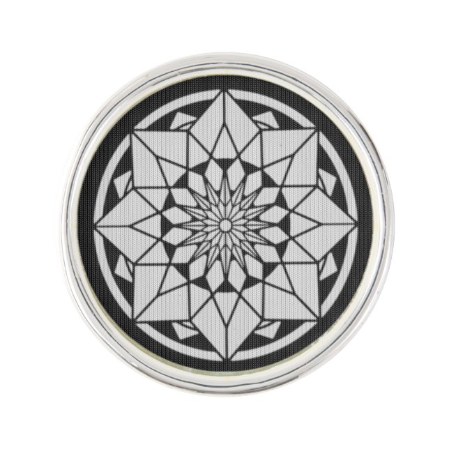 Star Mandala knitting black & white Pin (Front)