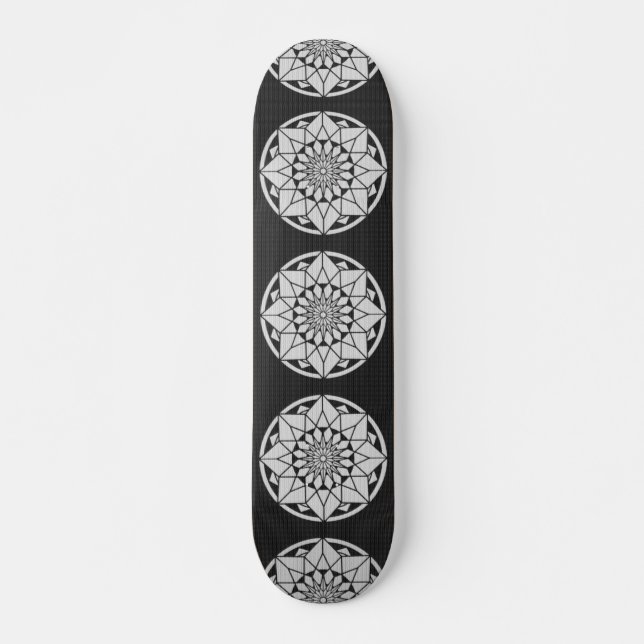 Star Mandala knitting black & white Skateboard (Front)