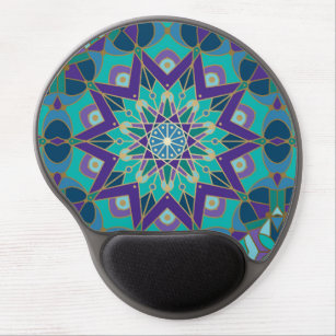 Star Mandala, Turquoise, Purple, Wrist Rest Gel Mouse Pad