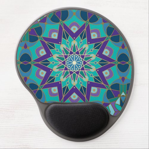 Star Mandala Turquoise Purple Wrist Rest Gel Mouse Pad