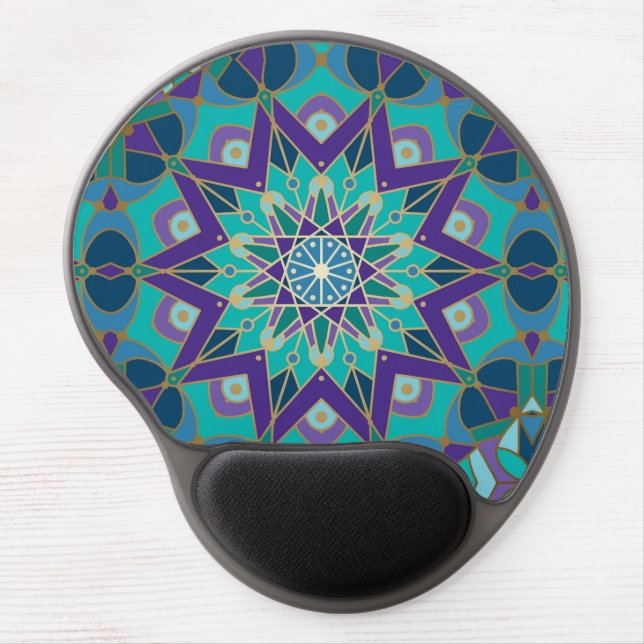 Star Mandala, Turquoise, Purple, Wrist Rest Gel Mouse Pad (Front)