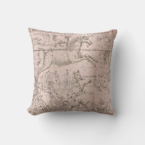 Star Map Unicorn Dog Canis Pink Rose Drawing Throw Pillow