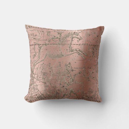 Star Map Unicorn Dog Canis Steel Pink Rose Gold Throw Pillow