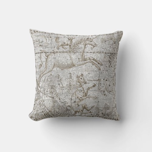 Star Map Unicorn Dog Canis Steel Pink Silver Gray Throw Pillow