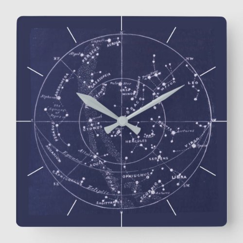 STAR MAP  Vintage deep blue night sky Square Wall Clock
