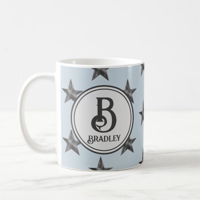 Star Monogram Family Initial Name Nautical Coffee Mug (Left)