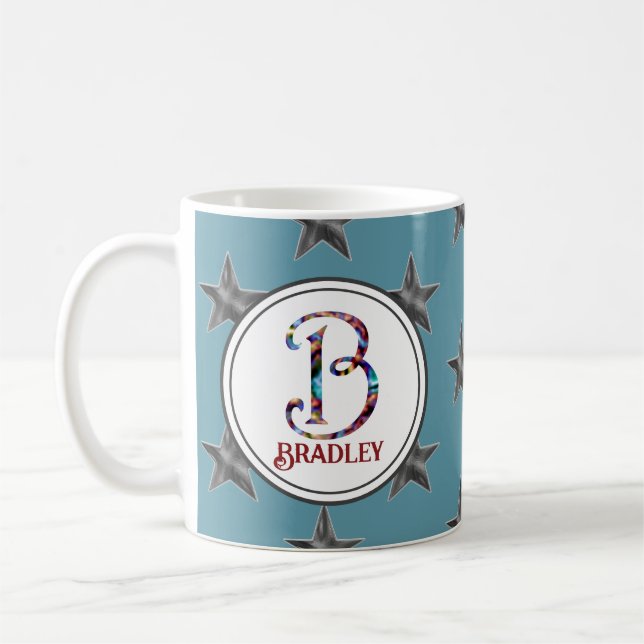 Star Monogram Family Initial Name Nautical Coffee Mug (Left)