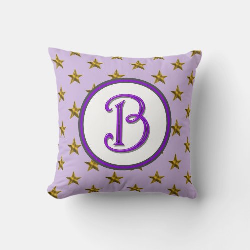 Star Monogram Family Initial Purple Celestial Throw Pillow