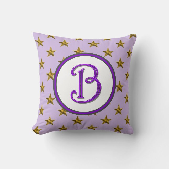 Star Monogram Family Initial Purple Celestial Throw Pillow (Front)