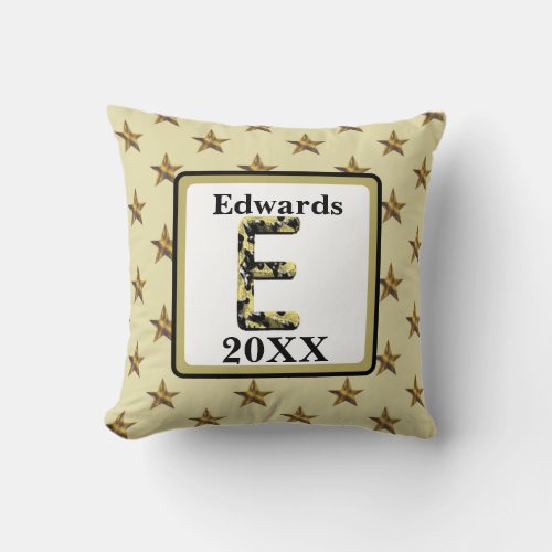 Star Monogram Gold Initial Elegant Home Decor Throw Pillow