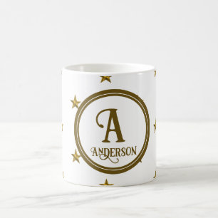 Star Monogram Golden Star Pattern Family Initial Coffee Mug