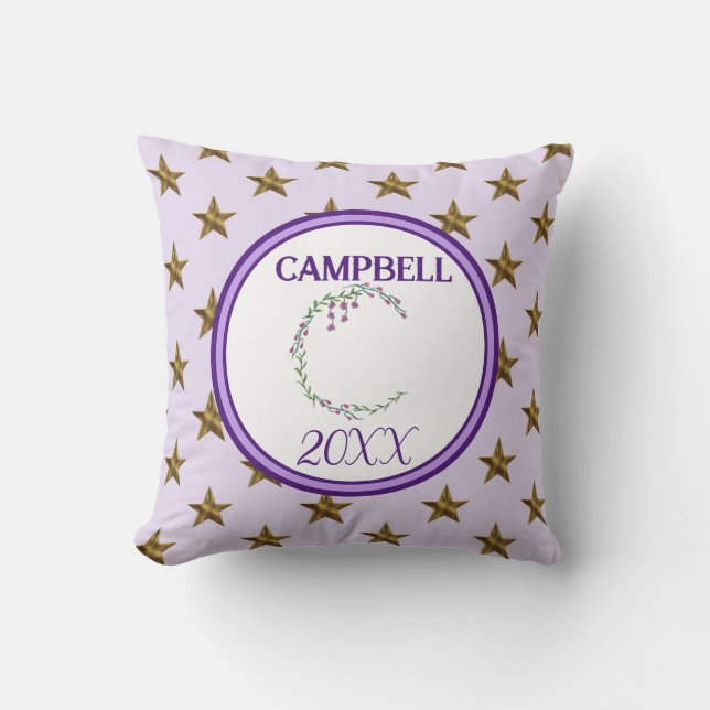 Star Monogram Initial Floral Nature Home Decor Throw Pillow (Front)