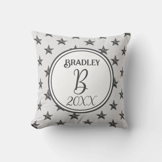 Star Monogram Initial Home Decor Wedding Keepsake Throw Pillow (Front)