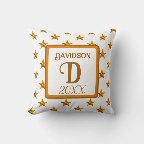 Star Monogram Initial Orange Gold Home Decor Throw Pillow