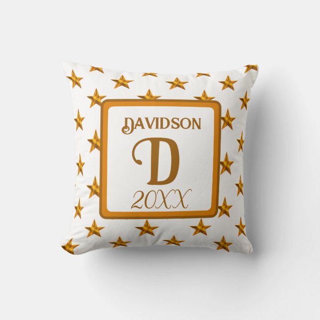 Star Monogram Initial Orange Gold Home Decor Throw Pillow (Front)