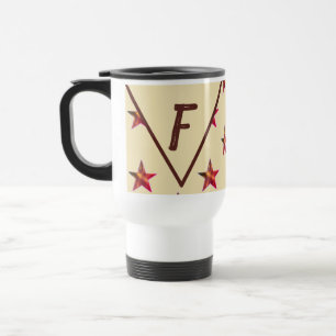 Star Monogram Red Tan Last Name Family Initial Travel Mug