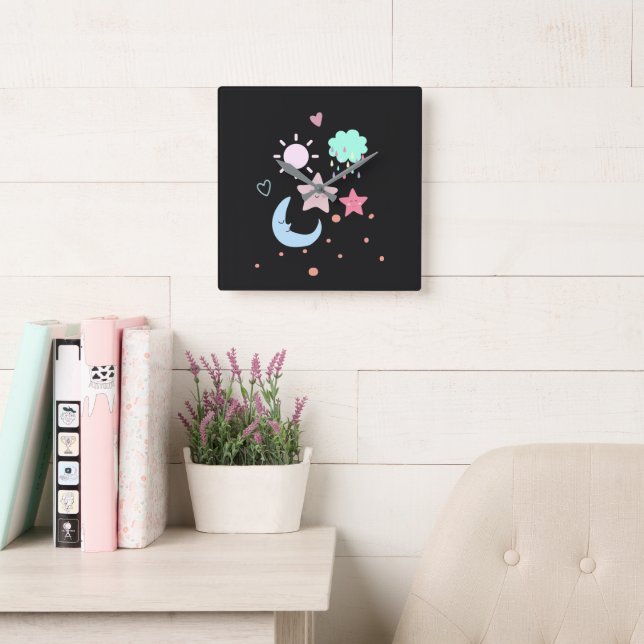 Star Moon cloud sun  heart cute  Square Wall Clock (Reading Room)