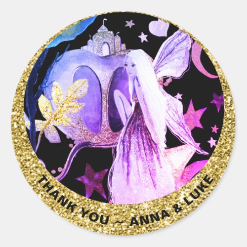  Star Moon Fairy Tales Gold Glitter Castle Classic Round Sticker