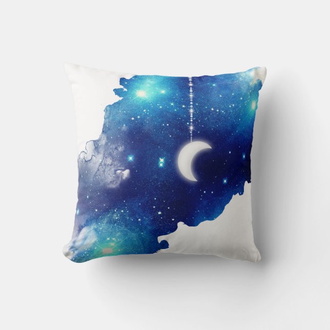 Star moon night sky celestial galaxy blue white throw pillow (Front)