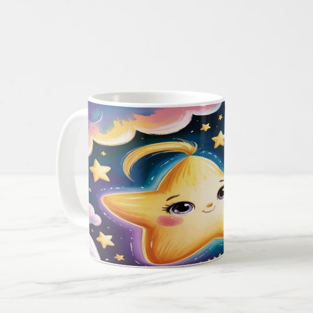 Star Mug Design – Minimalist Celestial Cup Art (Front Left)