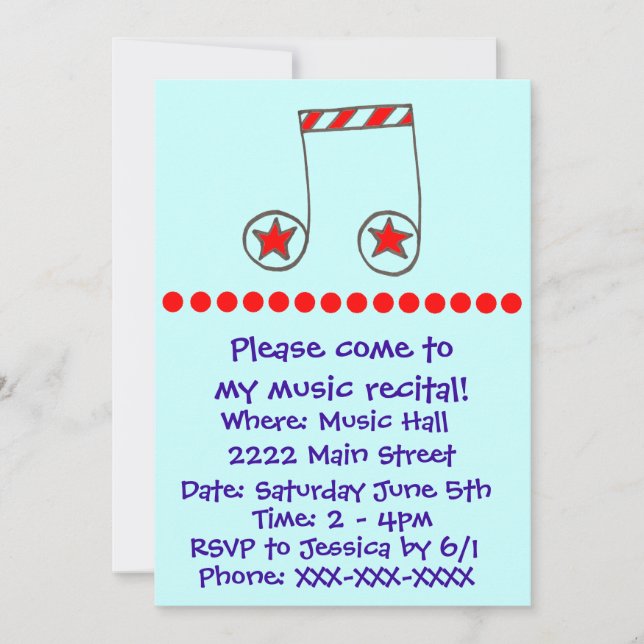 Star Musical Note Music Recital Invite (Front)