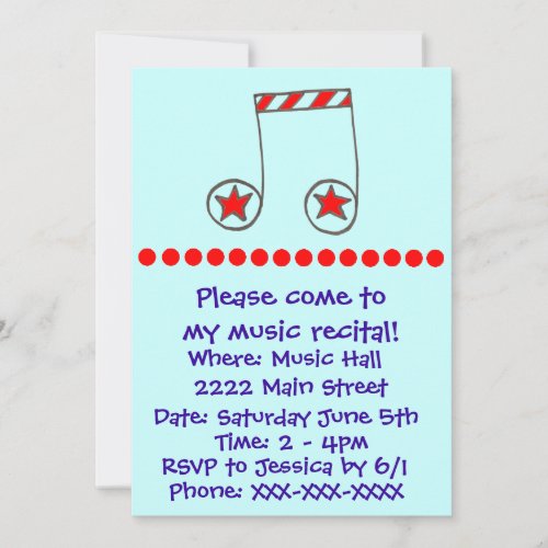 Star Musical Note Music Recital Invite