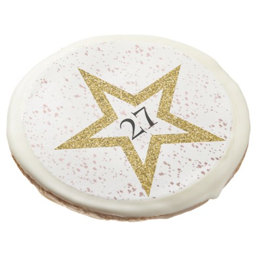 Star N Confetti Number Special Pink Gold Party Sugar Cookie