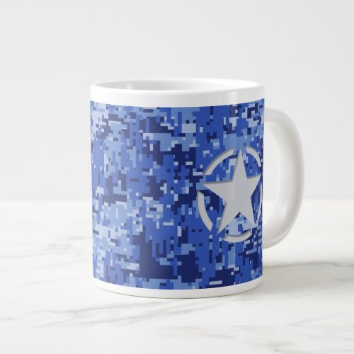 Star Navy Blue Digital Camouflage Large Coffee Mug