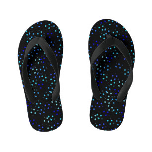 Star Neon Glow up Pattern in black galaxy space Kid's Flip Flops