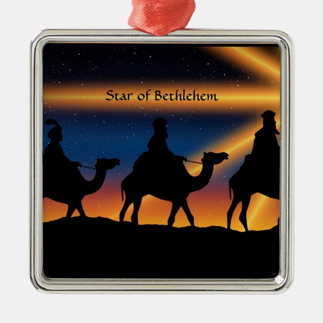 Star of Bethlehem, labeled, Metal Ornament (Front)