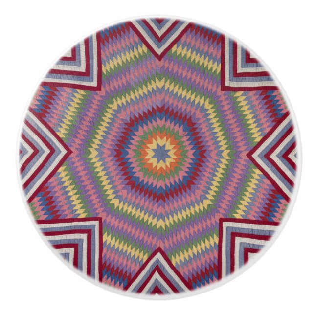 Star of Bethlehem quilt Ceramic Knob (Front)