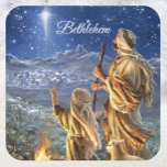 Star of Bethlehem Shepherds Christmas Card Square Sticker<br><div class="desc">Star of Bethlehem Shepherds Christmas Card Square Sticker</div>