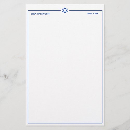 Star of David 55 x 85 Personalized Stationery