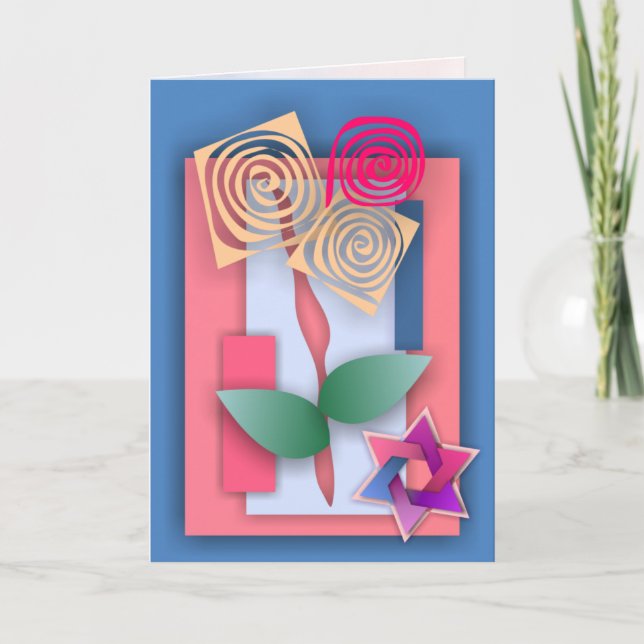 Star of David and Abstract Flowers Holiday Card (Front)