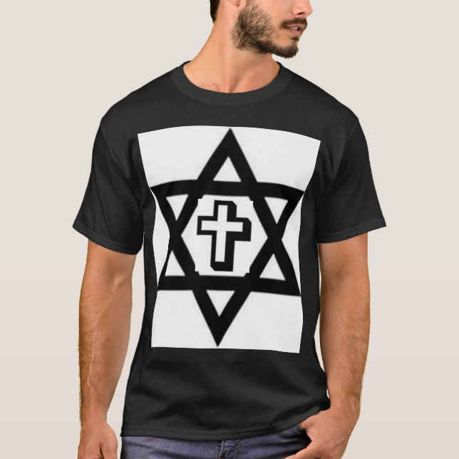 STAR OF DAVID AND CHRISTIAN CROSS DESIGN T-Shirt (Front)
