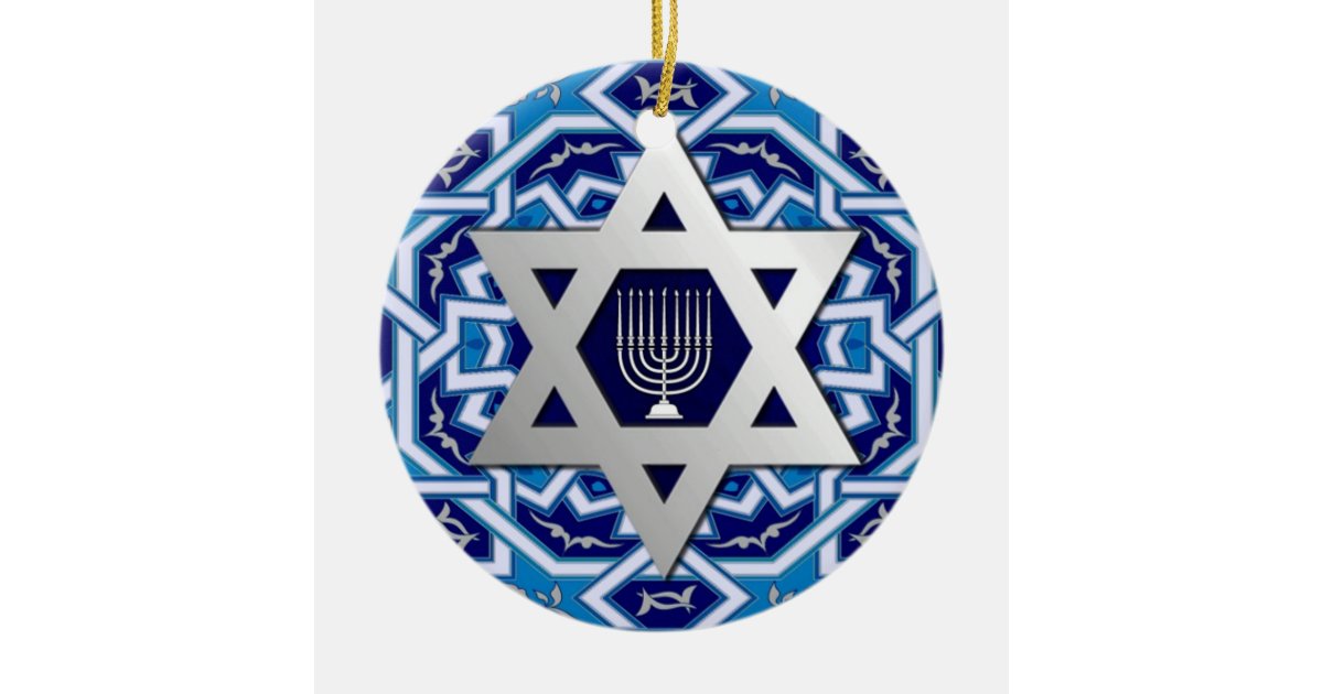 Star Of David And Menorah Design Hanukkah Ornament Zazzle Com