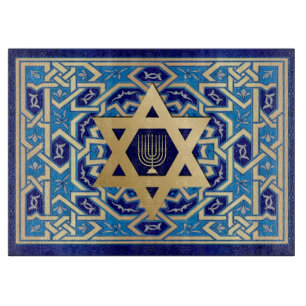 Star of David and Menorah Glass Cutting Board