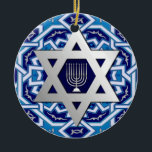 Star of David and Menorah Hanukkah Gift Ceramic Ornament<br><div class="desc">Happy Hanukkah | Happy Chanukah. Silver Foil Star of David and Menorah Design Hanukkah Gift Ornaments with personalized text and year. Matching cards and gifts  available in the Jewish Holidays / Hanukkah Category of our store.</div>