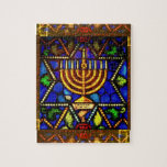 STAR OF DAVID AND MENORAH JIGSAW PUZZLE<br><div class="desc">PHOTO OF stained glass</div>