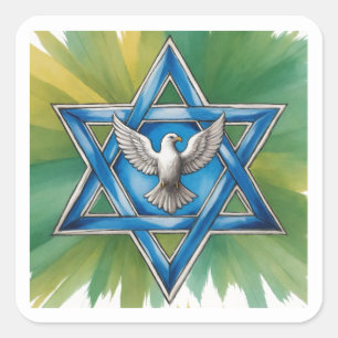 Star of David and Peace Dove Watercolor Square Sticker