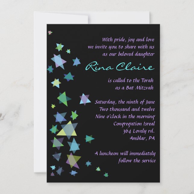 Star of David Bar Bat Mitzvah Invitation Invite (Front)