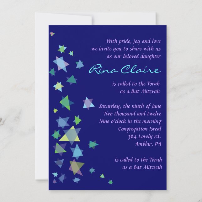 Star of David Bar Bat Mitzvah Invitation Invite (Front)