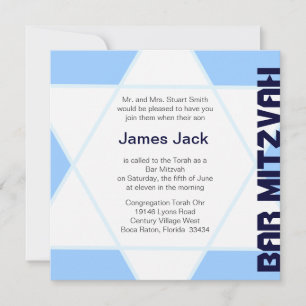 Star of David Bar Mitzvah -blue & white Invitation