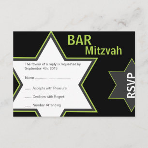 Star of David Bar Mitzvah Bright Green & Gray RSVP Card