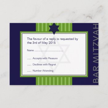 Star Of David Bar Mitzvah Green & Blue Ribbon Rsvp by claire_shearer at Zazzle