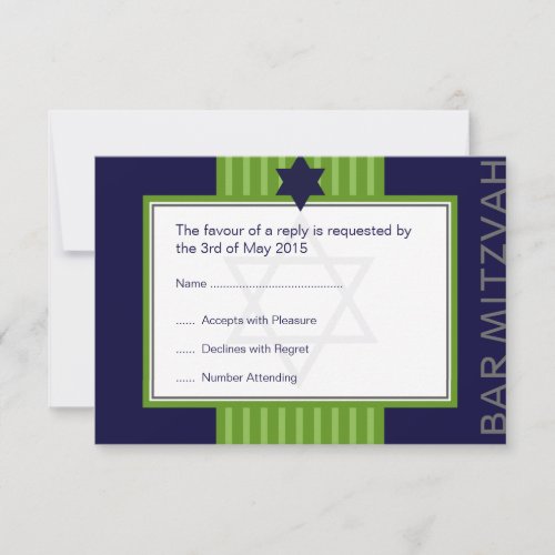 Star of David Bar Mitzvah green  blue ribbon RSVP