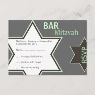 Star of David Bar Mitzvah Green & Gray RSVP Card
